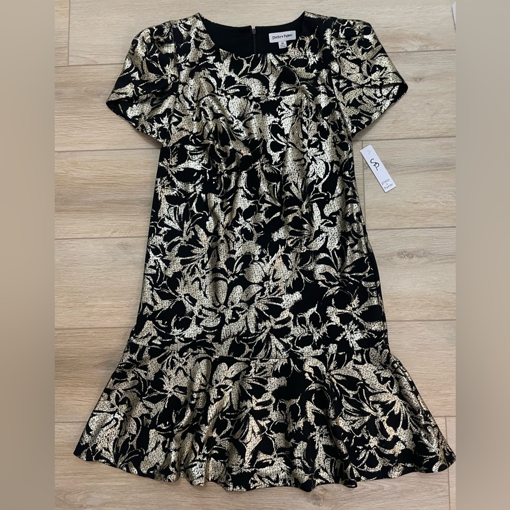 Shelby & Palmer black gold cocktail dress size 10 NWT